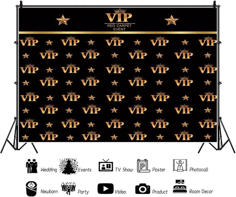 Renaiss 7x5ft Black Gold VIP Backdrop for Photography Red Carpet Event Golden Crown Movie Theme VIP Star Stage Background for Ceremony Award Movie Stage Party Banner Photo Studio Props - Image 2